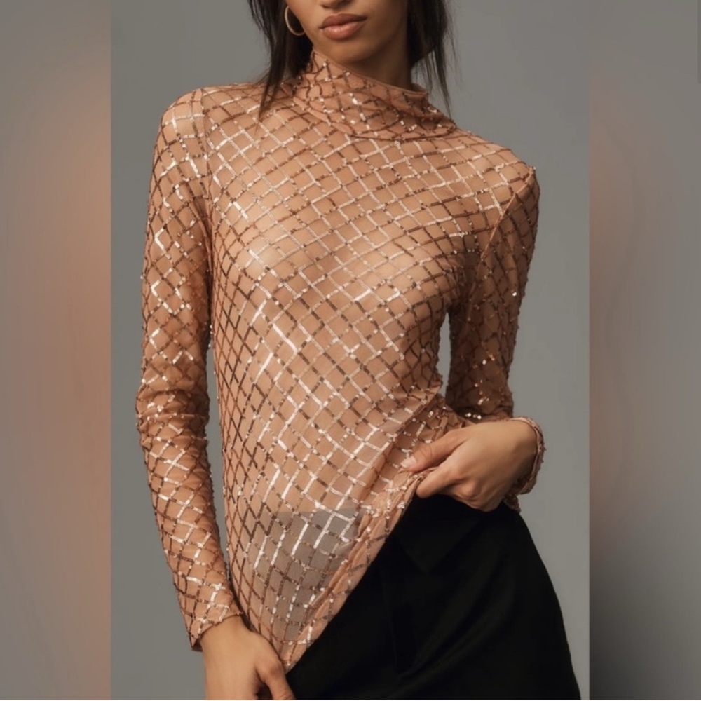 Pilcro Mauve Sequin Long Sleeve Blouse